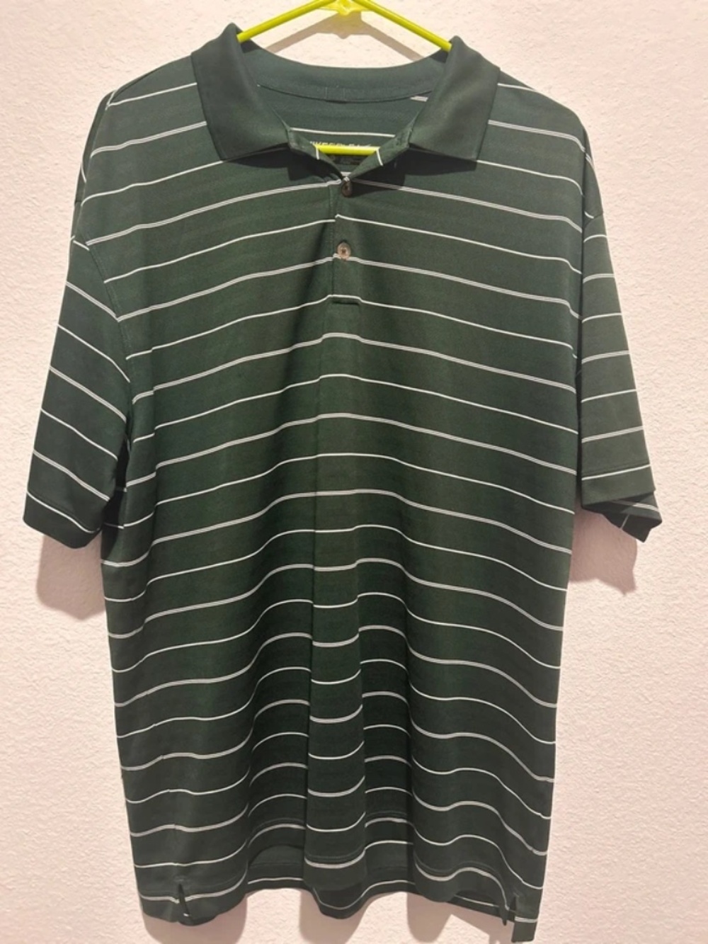 Nike Golf Dri Fit Sport Dark Green Striped Polo Shirt Sz. L